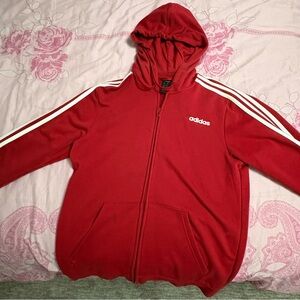 Adidas Red Hoodie with White Stripes